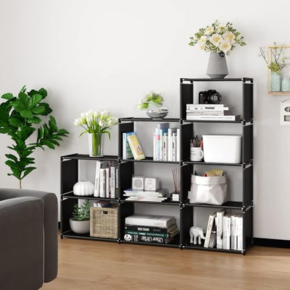 Hatchsun 9-Cube Modular Storage Organizer, Storage Rack, Bedroom Living Room Vertical Assembled Cabinet Bookshelf, Double Row 9-Grid Multi-Functional Storage Equipment