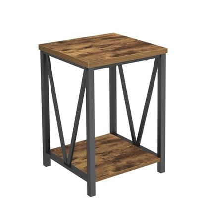 EXCEFUR End Table, Square Side Tables for Living Room, Industrial Metal and Wood Nightstand for Bedroom, Rustic Brown