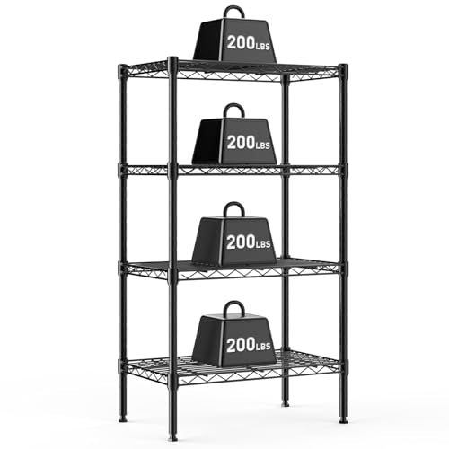 NEWBULIG 4-Tier Metal Wire Storage Shelves, Adjustable Heavy Duty Steel Shelving Unit, Freestanding Storage Rack Organizer for Kitchen, Pantry, Garage, Bathroom, 23.2" W x 13.4" D x 47.2" H, Black - size: 23.2" W x 13.4" D x 47.2" H