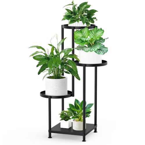 Plant Stand Indoor Outdoor, 4 Tier Metal Shelf Holder Corner | Multiple Plants Rack Tall Holder, Sturdy Rustproof Metal, Space-saving Tiered, Modern for Patio Balcony Porch Garden, Black - color: Classic Black, size: 4 Tier