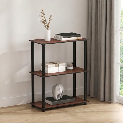 Furinno Turn-N-Tube Storage Shelves, 3-Tier Book Shelf, Corner Shelf, Toolless Open Shelves, for Organization and Storage, Living Room, Bedroom, Entryway, Laundry, Cherry Oak - color: Cherry Oak/Black, size: 3-Tier