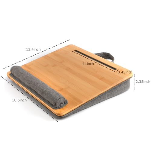 Lap Desk for Laptop with Cushion, Bamboo Laptop Stand with Anti-Slip Strip Tablet Phone Holder, Fits up to 15.6 inch Portable Computer Lap Desk for Couch, Bed & Car - size: 16.5"x13.4" Fixed