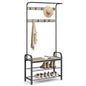 VASAGLE Coat Rack, Hall Tree with Shoe Bench for Entryway, Entryway Bench with Coat Rack, 4-in-1, with 9 Removable Hooks, a Hanging Rod, 13.3 x 33.1 x 72.1 Inches, Greige and Black UHSR400B02 - color: Greige + Black, size: 33.1"W