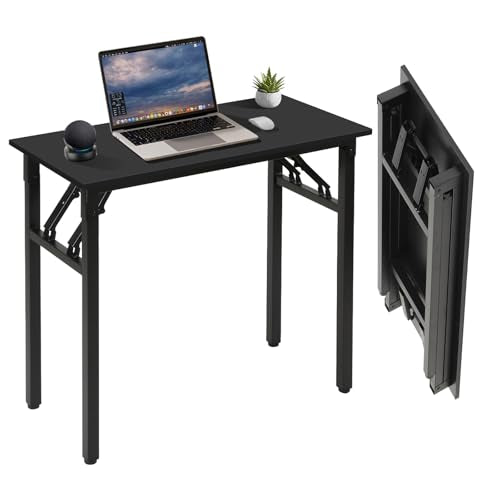 Panana Small Foldable Computer Desk, 31.5 inch Folding Home Office Desk for Small Spaces, Modern Simple Style for Home, Office, Study, Writing, No Assembly Required (Black, 31.5" x 15.7") - color: Black