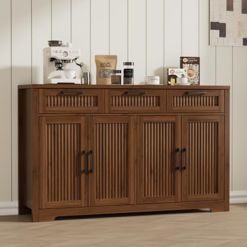 Buffet Cabinet with 3 Drawers,Kitchen Storage Sideboard Coffee Bar Cabinet,Walnut - color: Walnut, size: 3 Drawers + 4 Doors