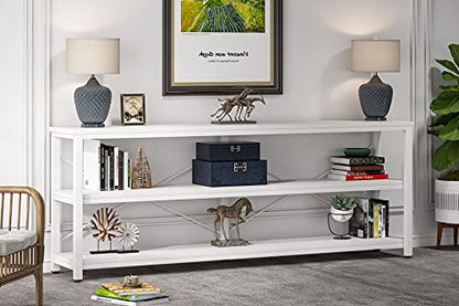 Tribesigns 71" Sofa Tables,Extra Long Couch Table, Narrow Long Console Table, Entryway Table,Sofa Table with 3 Tiers Storage Shelves (White) - color: White