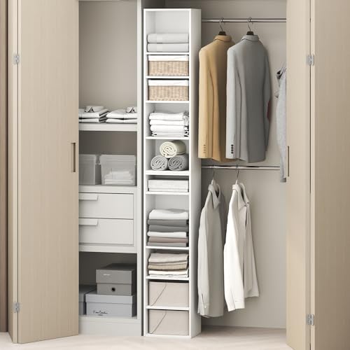 Furinno PASIR 10-Tier Closet Organizers and Storage, Open Shelf, Storage Organizer, 12-Inch Width, for Closet, Bedroom, White - color: White, size: 10-Tier; 12"W