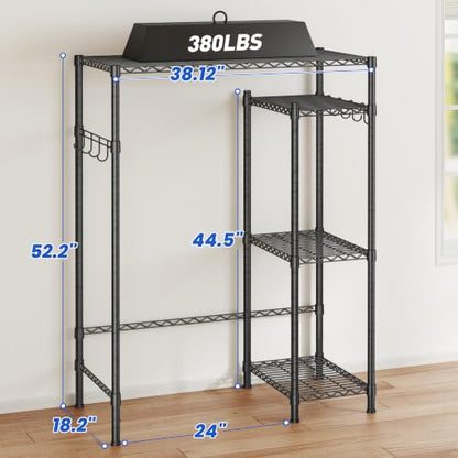 REIBII Mini Fridge Stand with Storage, 4-Tier Adjustable Shelves, 380 lbs | With 8 Hooks, Fits Mini Fridge & Kitchen Appliances, Heavy Duty Steel Frame, Easy Tool-Free Assembly, Dorm & Pantry - size: 52.2"H×38.12"W×18.2"D