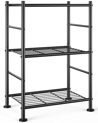 Sakugi Storage Shelves - 3 Tier Shelf Organizer, Sturdy Metal Garage Shelving with Adjustable Leveling Feet, Space-Saving Shelves Organizer for Pantry, Laundry, Kitchen (18" x 12" x 30", Black) - color: Black, size: 18.0W x 12.0D x 30.0H (3T)