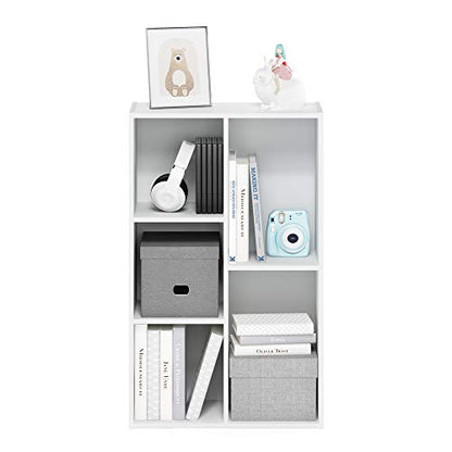 Furinno LUDER Book Shelf, 5-Cube Bookshelf, Reversible Bookcase with Open Shelves, 9.4 x 19.5 x 31.5, Easy Assembly, for Living Room, Bedroom, Home Office, Plain White - color: Plain White, size: 5-Cube, 9.4 x 19.5 x 31.5