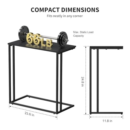 C-Shaped Side Table, Modern End Table with Metal Frame, Space Saving Design for Living Room，Large Surface Couch Table for Bedroom, and Home Office，24 x 12 x 24 inches (Black)