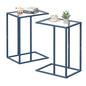 Easy Paws C Table End Table Set of 2, Glass Couch Side Table, Tempered Glass Snack Table with Metal Frame, TV Tray Table for Small Space, Sofa Couch Side Tableand Bed Side Table(Blue) - color: Blue