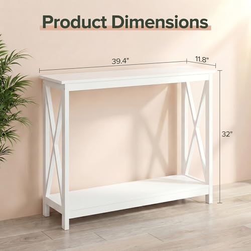 ZENY Console Table, Entryway Table, Narrow Sofa Table with 2-Tier Shelves, Entrance Table for Living Room, Entryway, Hallway, Foyer (White, 11.8" D x 39.4" W x 31.6" H) - color: White, size: 39.4"W
