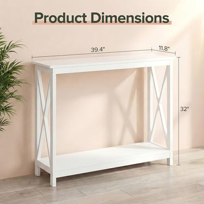 ZENY Console Table, Entryway Table, Narrow Sofa Table with 2-Tier Shelves, Entrance Table for Living Room, Entryway, Hallway, Foyer (White, 11.8" D x 39.4" W x 31.6" H) - color: White, size: 39.4"W