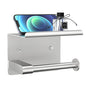 GLNLQ Brushed Nickel Toilet Paper Holder Wall Mount, Fits Mega Rolls Size Sliver Toilet Paper Holder with Shelf, Rustproof Stainless Steel Toilet Paper Roll Holder, Toilet Tissue Holder for Bathroom | Adhesive or Screw-in, Stainless Steel Material, Wall-M