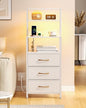 Furnulem Night Stand, White Bedside Nightstand with 4-Tier Shelves and 3 Fabric Drawers, LED Bed Side Tables with Charging Station, Tall Dresser for Bedroom, Hallway, Office - color: White, size: 3 Drawer