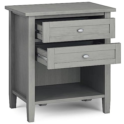 SIMPLIHOME Warm Shaker Bedside Table - 24 inch Wide Solid Wood Nightstand in Fog Grey, Transitional Bedroom Side or End Table with 2 Drawers, Open Shelf Storage and Brushed Nickel Hardware - color: Fog Grey