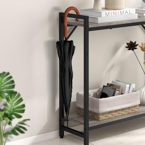 Livofloral Narrow Console Table, Small Entryway Table, Sofa Table with 2 Support Bar, Industrial Couch Table, Thin Side Table, Display Table for Living Room, Hallway, Bedroom, Foyer, Grey - color: Grey