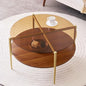 LumFurn Round Coffee Table, Mid-Century Modern Design, D30 x H17, for Living Room, 2-Tier Structure, Amber Glass Top and Walnut MDF Shelf, Sleek Conical Metal Legs with Gold Finish - color: Amber & Walnut, size: D30" Round Coffee Table