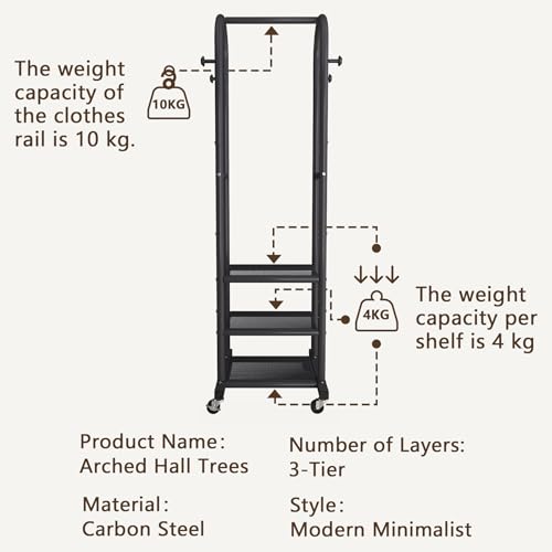 Dttwacoyh Clothing Rack with Wheels,Narrow Metal Garment Rack,Black | Easy to install, 71.8 Inches Display Rack with 4 Side Hooks & 3 Shelves,for Small Flats, Bedroom, Entryway,Black Clothes Rack - color: Black