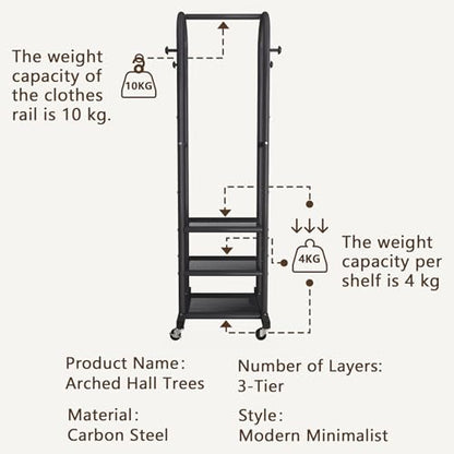 Dttwacoyh Clothing Rack with Wheels,Narrow Metal Garment Rack,Black | Easy to install, 71.8 Inches Display Rack with 4 Side Hooks & 3 Shelves,for Small Flats, Bedroom, Entryway,Black Clothes Rack - color: Black