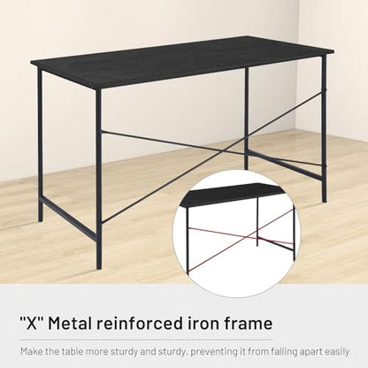 FurnitureR Home Office Desk 47.2-Inch, Simple Computer Desk with Sturdy Metal Legs, Multi-Purpose Writing Table for Students, Work, or Study, Black - color: Black