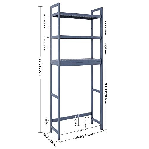 SMIBUY Bathroom Storage Shelf, Bamboo Over-The-Toilet Organizer Rack, Freestanding Toilet Space Saver with 3-Tier Adjustable Shelves (Grey) - color: Grey