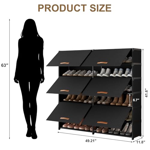 Shoe Storage Cabinet with Door, 42 Pairs Shoe Rack 2 by 7 Tier Space Saving Plastic Shoe Organizer with Cover for Closet, Hallway, Living Room, Bedroom, Garage, Black - size: 2 by 7(42 Pairs)
