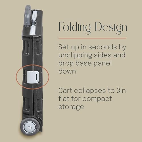 Folding Mobile Utility Cart, Canvas Organizer Bag, Chocolate/Sand | Durable plastic, 30 compartments, adjustable handle, 40 lb capacity, collapses to 3" thick, rolling wheels for easy transport - color: Chocolate/Sand