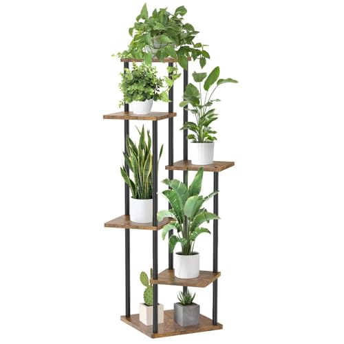 Oppro Plant Stand Indoor Outdoor, 6 Tier Corner Tall Metal Wood Shelf | Muti-Level Planter Holder, Sturdy Large Vertical Orchid Flower Pot Modern Display Rack for Narrow House Office Living Room Bedroom Rustic Black - color: Black-6 Tier