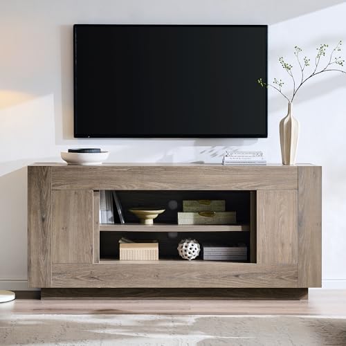 OKD Modern 70" TV Stand, Entertainment Center for TVs Up to 80", Media Console with Large Open Storage & Side Cabinets, Thick Wood Design for Living Room, Alder Grey - color: Alder Grey