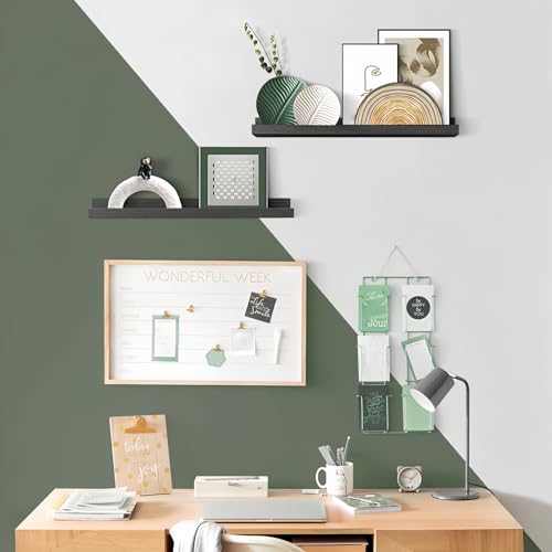 Forbena 24 Inch Floating Picture Ledge Shelf Set of 4 | Solid Wood | Size: W 24" x D 4.5" x H 2.2" | Living Room | Bedroom | Office - color: Black, size: 24 Inch