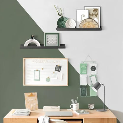 Forbena 24 Inch Floating Picture Ledge Shelf Set of 4 | Solid Wood | Size: W 24" x D 4.5" x H 2.2" | Living Room | Bedroom | Office - color: Black, size: 24 Inch
