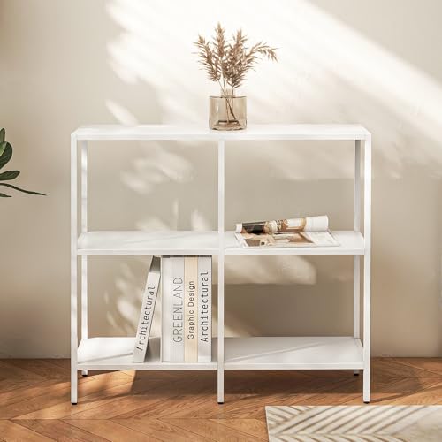 HDANI 31.5 Inch Metal Console Table with 3 Tier Strage Shelves,Narrow Entryway Table,Modern Sofa Tables for Entryway, Living Room,Bedroom,White - color: White, size: 31.5×9.84×29.53in