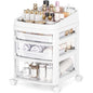 Rolling Cart with 3 Drawers, Clear Plastic Drawer Organizers, Dust Proof Under Desk Storage for Makeup, Skincare, Art Crafts and Baby Items, Acrylic Cosmetic Organizer with Dividers, Vanity Cart - size: 3 Tier