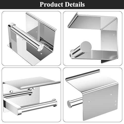 Tindbea Toilet Paper Holder with Phone Shelf, Adhesive or Screw Wall Mount Toilet Tissue Roll Holder, Rustproof & Multifunctional Stainless Steel Bathroom Storage Dispenser (Polished Chrome) | Heavy Duty Stainless Steel Polished Chrome - color: C-polished