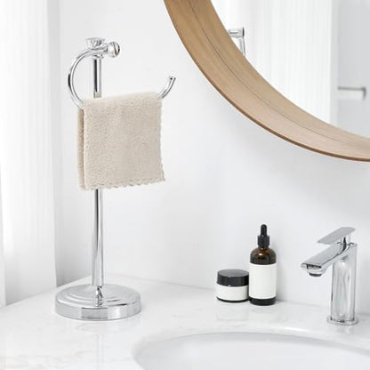 Stand Hand Towel Holder, Countertop Towel Bar, Polished Chrome | 17 Inch Bathroom Towel Hanger, Freestanding Vanity Counter Top Towel Holder, Towel Ring Hardware Accessories, Stainless Steel - color: Polished Chrome