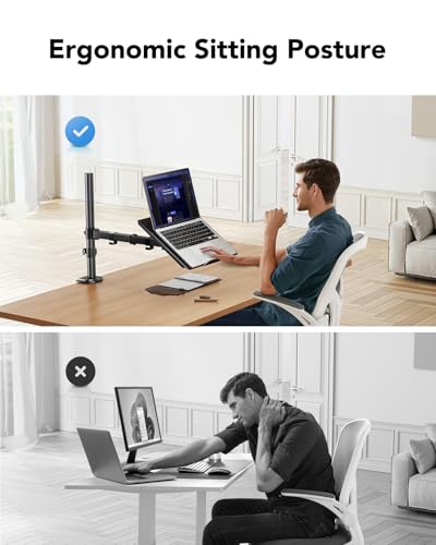 HUANUO Laptop Desk Mount - 17' to 32' Monitor Arm, Ventilated Tray, Fully Adjustable with Tilt, Swivel & Rotation, Holds up to 22 lbs