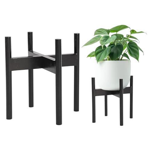 Wood 11.9" x 12.5" Plant Stand Indoor Outdoor, Wooden Single Floor Plant Pot Holder, Natural Plant Stand, Assembly Required (Excluding Potted Plants) - color: Black, size: 12.5" H x 11.9" W