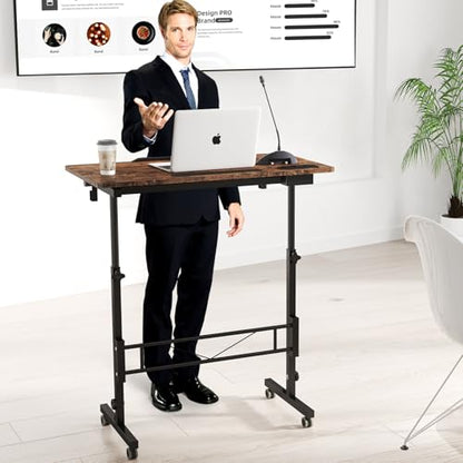 SIDUCAL Standing Desk Height Adjustable with Tiltable Tabletop, Rustic Brown - color: Brown, size: Upgraded