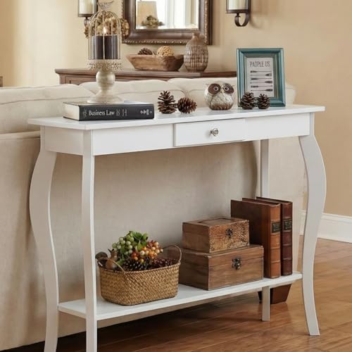 ChooChoo Narrow Console Table with Drawer, Chic Accent Sofa Table, Entryway Table, 39.3 Inch, White - color: White, size: 11.8"D x 39.3"W x 31.4"H