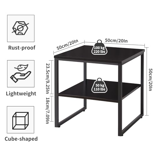Aibiju Small Table Stand with Adjustable Storage Shelf 20 inch, Square Coffee Tea Table, Dorm Fridge Stand, Large Printer Stand Table for Office Black YD-TM153B - color: Black, style: Basic