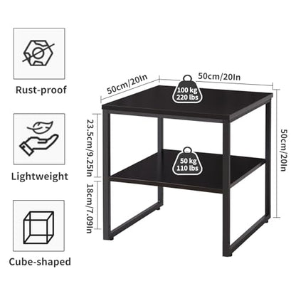 Aibiju Small Table Stand with Adjustable Storage Shelf 20 inch, Square Coffee Tea Table, Dorm Fridge Stand, Large Printer Stand Table for Office Black YD-TM153B - color: Black, style: Basic