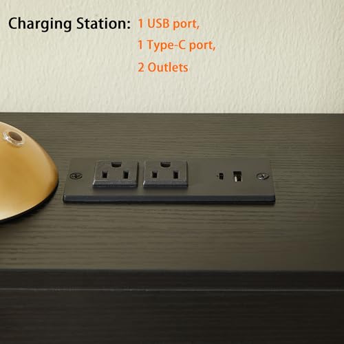 Narrow Small Entryway Table with Charging Station, 36 Inch Thin High Tall Console Sofa Table with Power Outlet and USB&C Port for Entry Hallway, Living Room, Foyer, Thick Metal Frame, Black