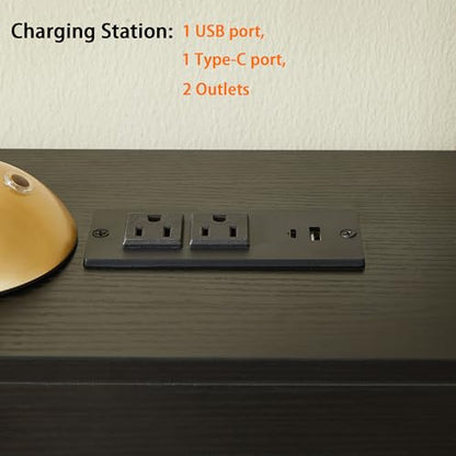 Narrow Small Entryway Table with Charging Station, 36 Inch Thin High Tall Console Sofa Table with Power Outlet and USB&C Port for Entry Hallway, Living Room, Foyer, Thick Metal Frame, Black