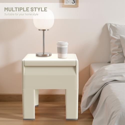 Modern Nightstand - Multifunctional Plastic Bedside Table with Storage Space, Side Table Easy Assembly for Bedroom, Dorm and Small Areas (14.2" D x 11.8" W x 15.78" H, Beige White) - color: Beige White