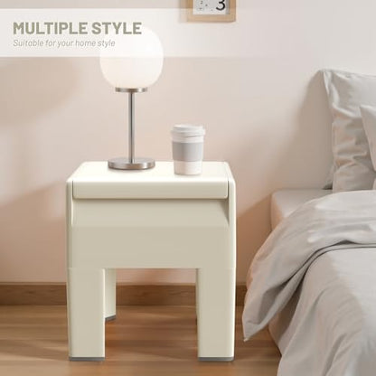Modern Nightstand - Multifunctional Plastic Bedside Table with Storage Space, Side Table Easy Assembly for Bedroom, Dorm and Small Areas (14.2" D x 11.8" W x 15.78" H, Beige White) - color: Beige White