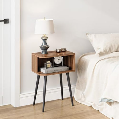 Nightstand Set of 2, Small Bed Side Table for Small Spaces, Mid Century Modern Nightstand End Table with Open Storage, Side Table for Bedroom Living Room, Walnut Brown MLBZ20R-2 - color: Walnut Brown