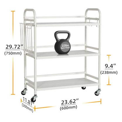 HDANI 3 Tier Metal Rolling Utility Cart,High Capacity Multi Purpose Heavy Duty Cart for Office,Kitchen,Living Room,Bedroom,White - color: White, size: Large with Basket
