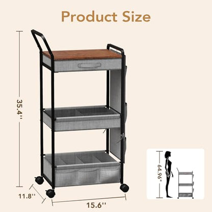 BBLIKE 3-Tier Diaper Caddy Organizer - Rolling Utility Baby Cart with Drawer and Side Pockets for Nursery and Baby Essentials, Multi-Function Cart for Bedroom and Bathroom, Gray - style: Drawer-Grey